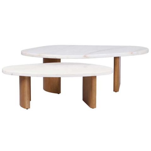 Solstice Ivory Cloud Marble Coffee Tables Set of 2 - Oak - Coffee Tables - Eleganté