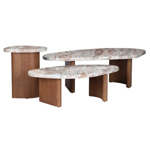 Solstice River Brown Marble Tables Set of 3 - Walnut - Coffee Tables - Eleganté