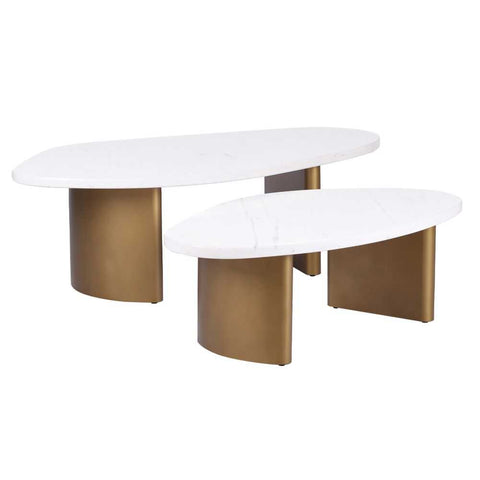 Solstice White Marble Tables Set of 3 - Antique Gold - Coffee Tables - Eleganté