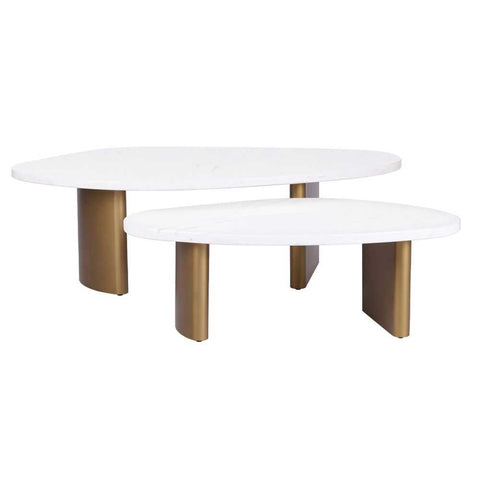 Solstice White Marble Tables Set of 3 - Antique Gold - Coffee Tables - Eleganté