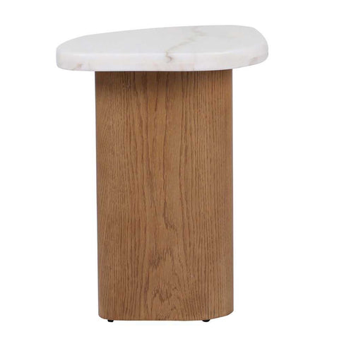 Solstice Ivory Cloud Marble Side Table - Oak - Side Tables - Eleganté