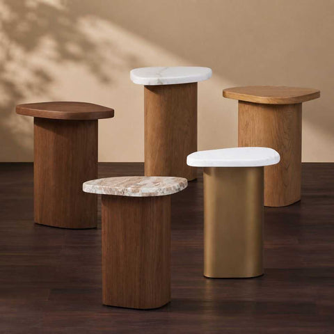 Solstice Ivory Cloud Marble Side Table - Oak - Side Tables - Eleganté
