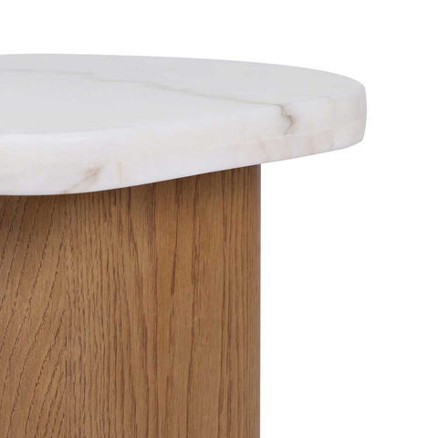 Solstice Ivory Cloud Marble Side Table - Oak - Side Tables - Eleganté