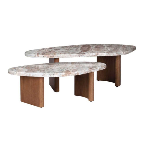 Solstice River Brown Marble Tables Set of 2 - Walnut