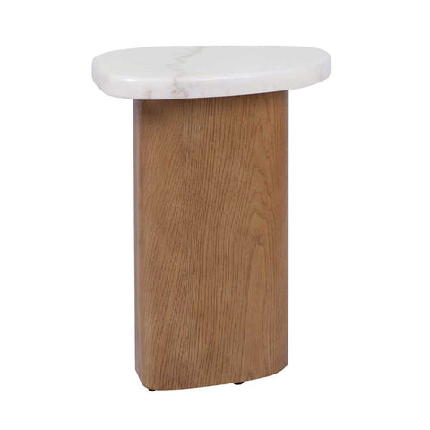 Solstice Ivory Cloud Marble Side Table - Oak