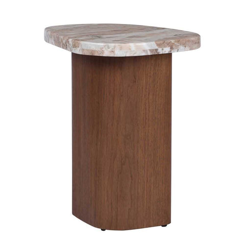 Solstice River Brown Marble Side Table - Walnut