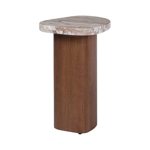 Solstice River Brown Marble Side Table - Walnut