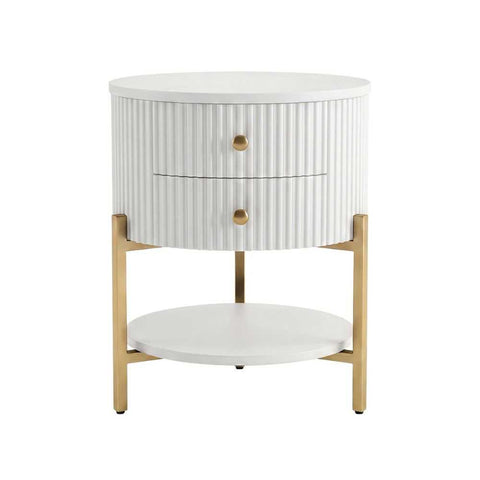 Aimee Round Bedside Table - White