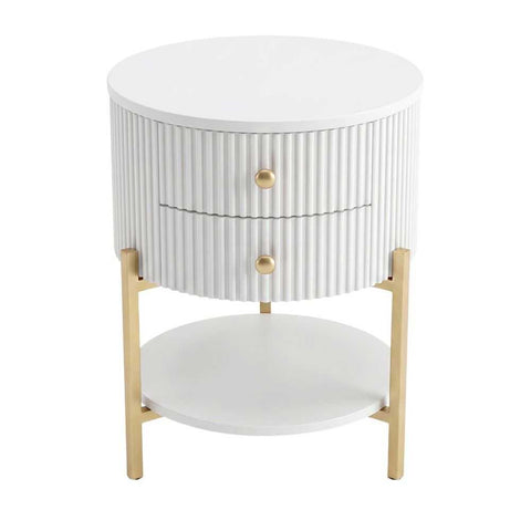 Aimee Round Bedside Table - White