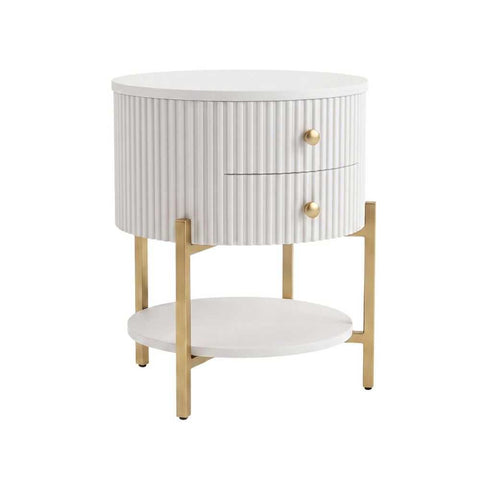 Aimee Round Bedside Table - White