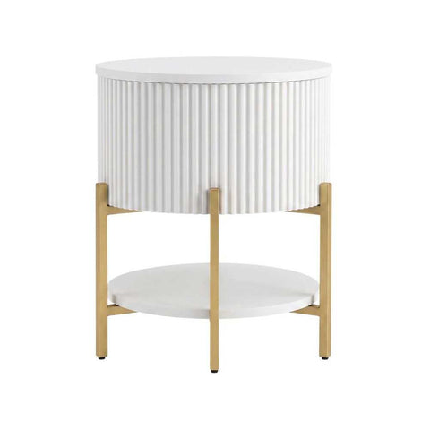 Aimee Round Bedside Table - White