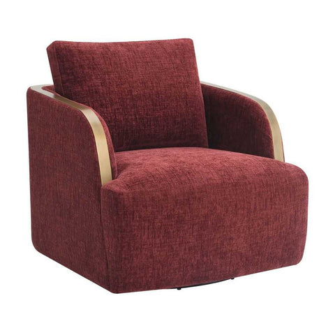 Compton Swivel Arm Chair - Brass/Burgundy Chenille