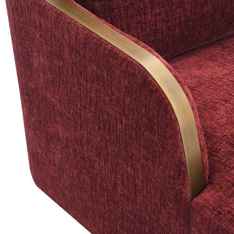 Compton Swivel Arm Chair - Brass/Burgundy Chenille