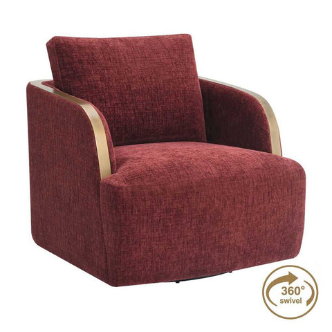 Compton Swivel Arm Chair - Brass/Burgundy Chenille