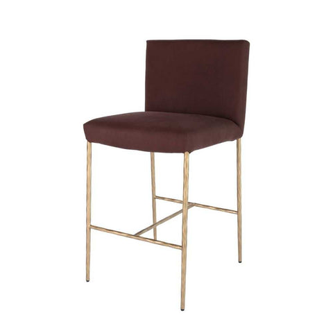 Heston Brass Kitchen Stool with Back - Chocolate Linen