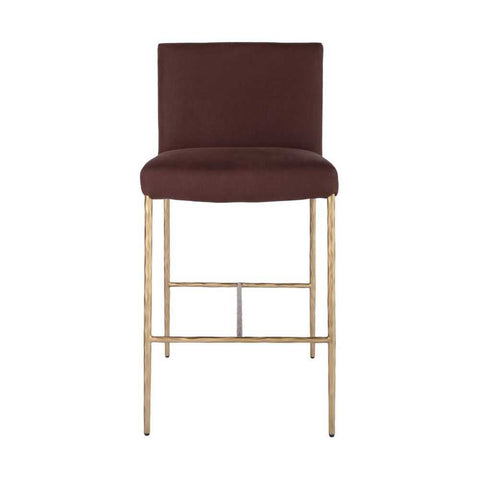 Heston Brass Kitchen Stool with Back - Chocolate Linen