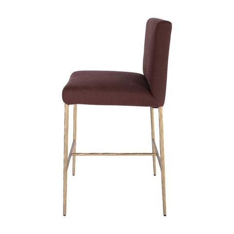 Heston Brass Kitchen Stool with Back - Chocolate Linen
