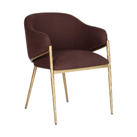 Heston Brass Dining Chair with Arms - Chocolate Linen