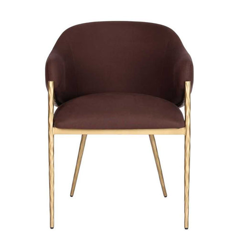 Heston Brass Dining Chair with Arms - Chocolate Linen