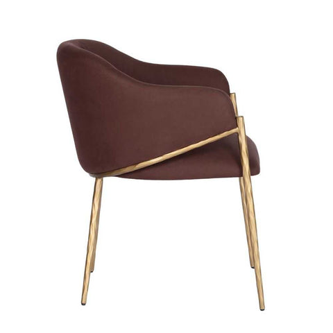 Heston Brass Dining Chair with Arms - Chocolate Linen