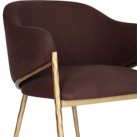 Heston Brass Dining Chair with Arms - Chocolate Linen