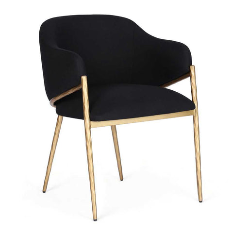 Heston Brass Dining Chair with Arms - Black Linen