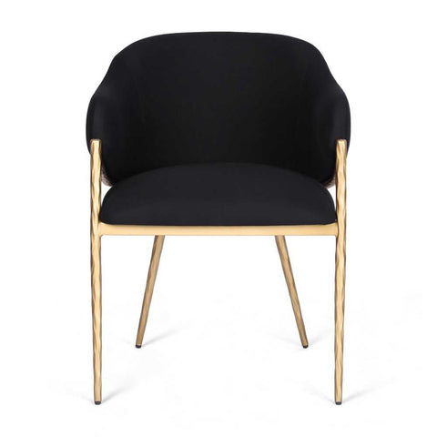 Heston Brass Dining Chair with Arms - Black Linen