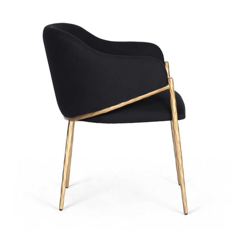 Heston Brass Dining Chair with Arms - Black Linen