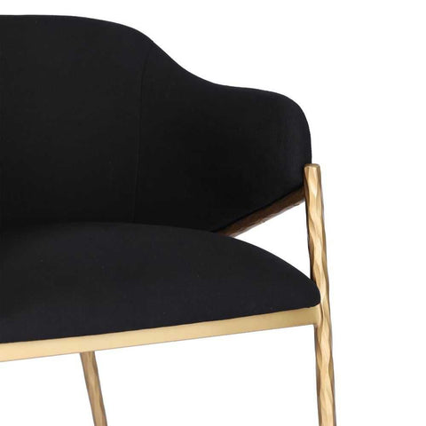 Heston Brass Dining Chair with Arms - Black Linen