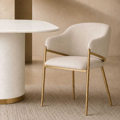 Heston Brass Dining Chair with Arms - Natural Linen