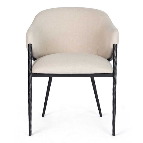 Heston Black Dining Chair with Arms - Natural Linen