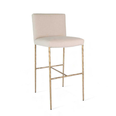 Heston Brass Bar Stool with Back - Natural Linen