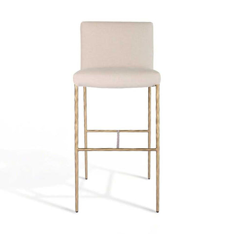 Heston Brass Bar Stool with Back - Natural Linen