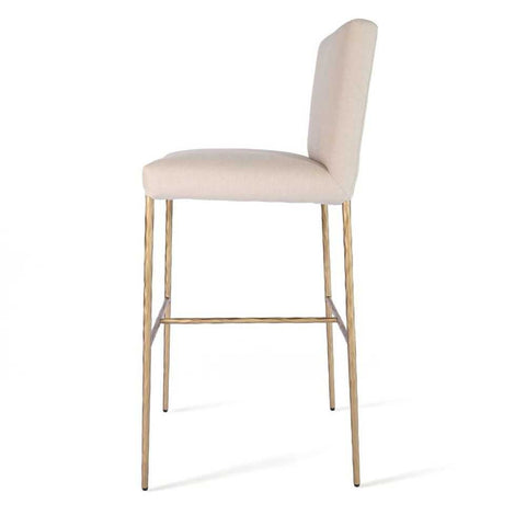 Heston Brass Bar Stool with Back - Natural Linen