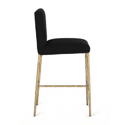 Heston Brass Kitchen Stool with Back - Black Linen