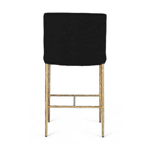 Heston Brass Kitchen Stool with Back - Black Linen
