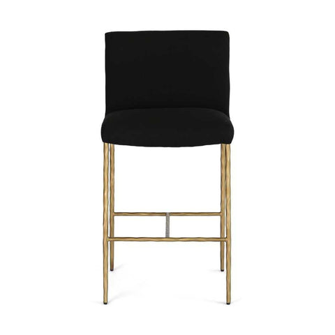 Heston Brass Kitchen Stool with Back - Black Linen