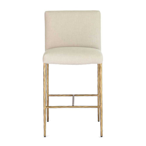 Heston Brass Kitchen Stool with Back - Natural Linen