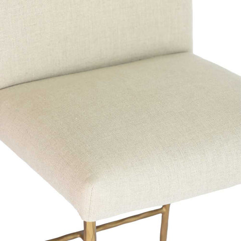 Heston Brass Kitchen Stool with Back - Natural Linen