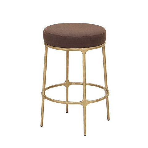 Heston Brass Kitchen Stool - Chocolate Linen