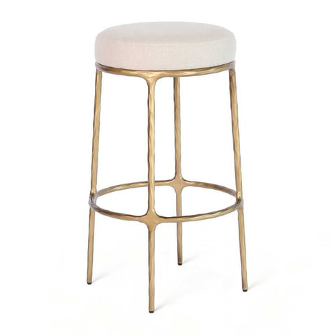 Heston Brass Bar Stool - Natural Linen