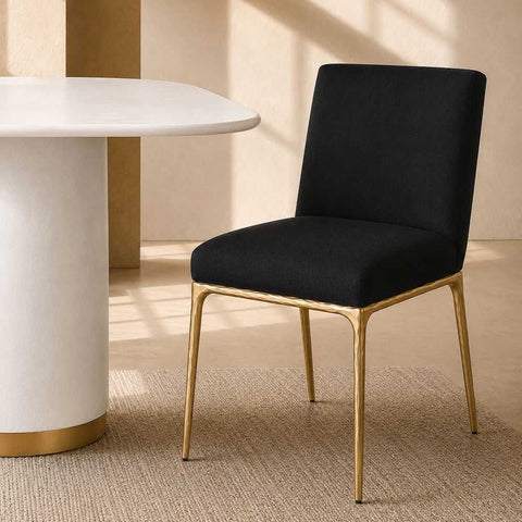 Heston Brass Dining Chair - Black Linen