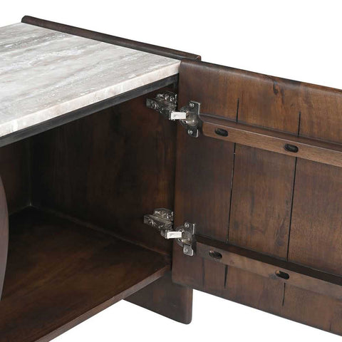 Edwin 200cm River Brown Marble Entertainment Unit - Dark Walnut