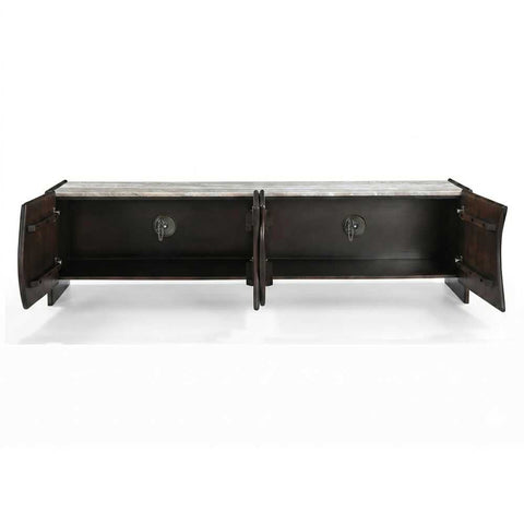 Edwin 200cm River Brown Marble Entertainment Unit - Dark Walnut