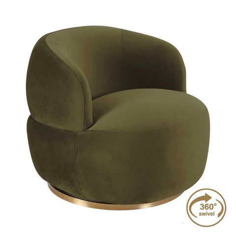 Tubby Swivel Arm Chair - Olive Velvet