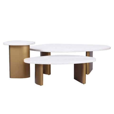 Solstice White Marble Tables Set of 3 - Antique Gold