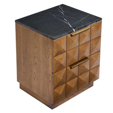 Benedict Walnut Bedside Table - Black Marble