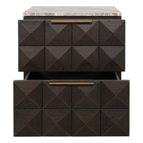Benedict Smoked Oak Bedside Table - River Brown Marble