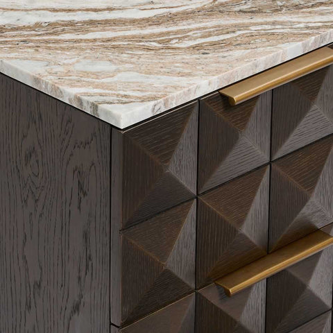 Benedict Smoked Oak Bedside Table - River Brown Marble