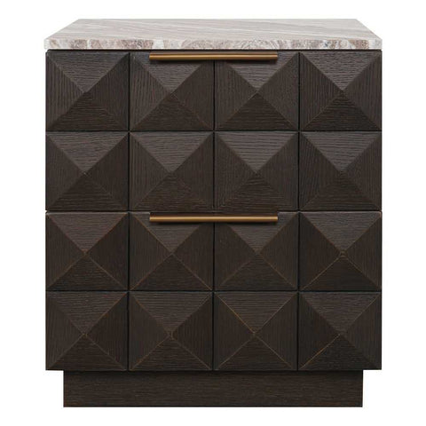 Benedict Smoked Oak Bedside Table - River Brown Marble